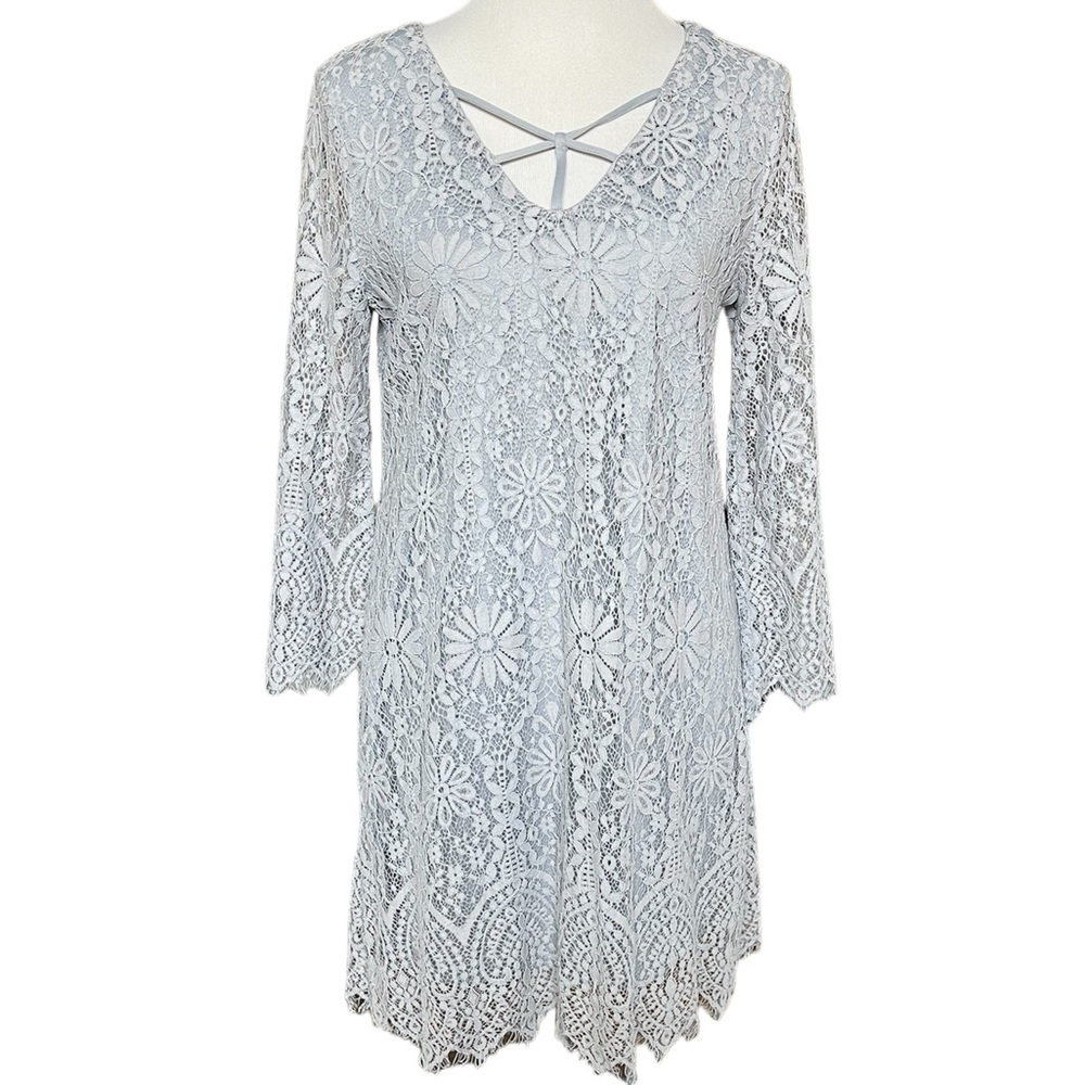 Altar’d State bell sleeve lace dress slate blue